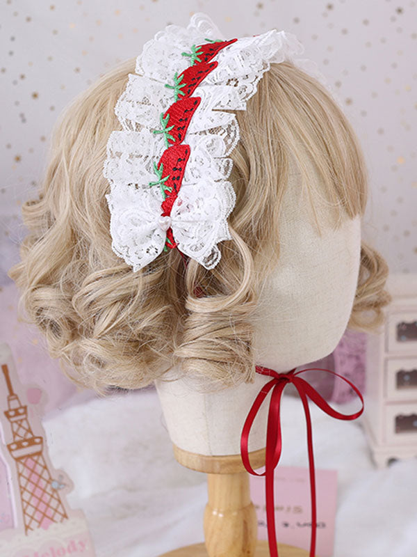 Sweet Lolita Headdress Lace Strawberry Headband –