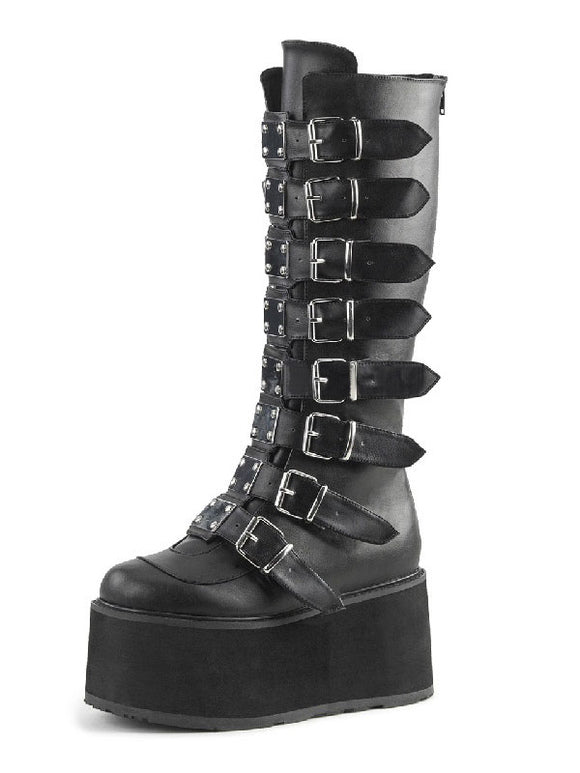 Gothic Lolita Boots PU Leather Metallic Grommets Round Toe Knee High B –