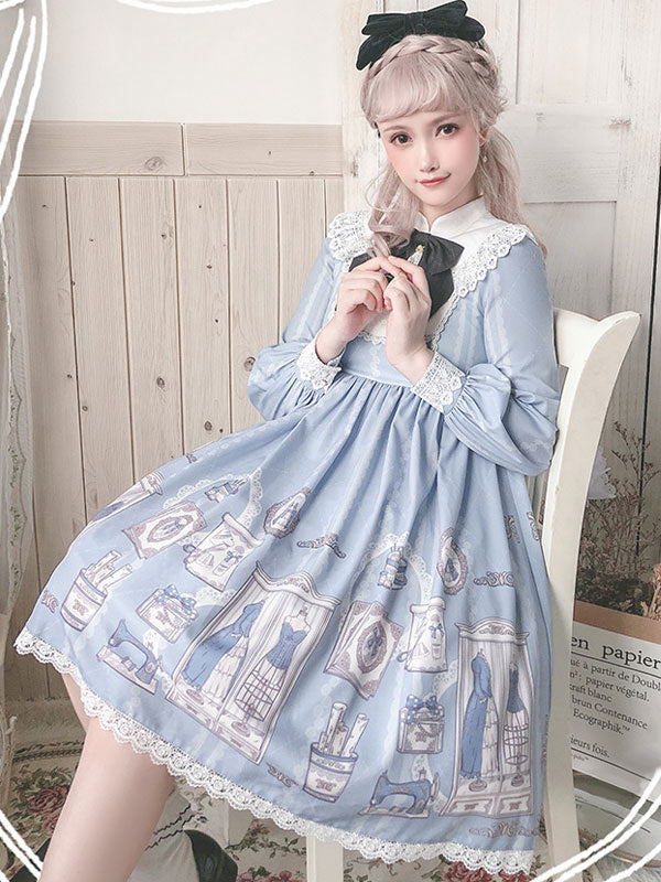 Lolita OP Dress Baby Blue Long Sleeves Bowknot Lolita One Piece