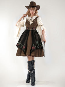 Classical Lolita Dress Polyester 3/4 Length Sleeves Floral Print Lolita Dresses Academic Coffee Brown