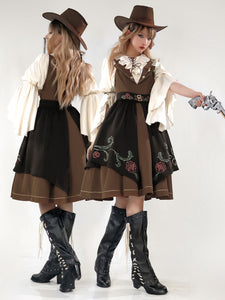 Classical Lolita Dress Polyester 3/4 Length Sleeves Floral Print Lolita Dresses Academic Coffee Brown