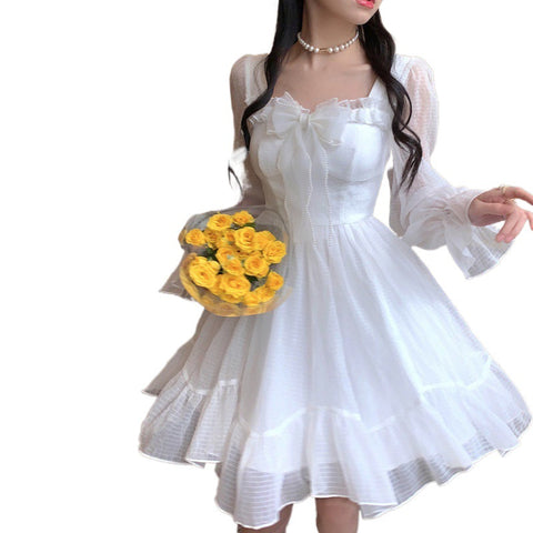 Sweet Fairy Dress Bow Princess Style Mid-length Dress