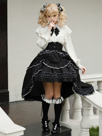 Academic Lolita Blouses White Lolita Top Long Sleeves Lace Ruffles Lolita Shirt