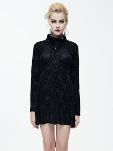 Black Gothic Dress Long Seelves Lace Stand Collar Lace Lolita Dress