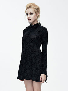 Black Gothic Dress Long Seelves Lace Stand Collar Lace Lolita Dress