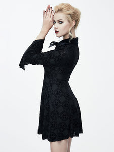 Black Gothic Dress Long Seelves Lace Stand Collar Lace Lolita Dress