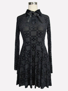 Black Gothic Dress Long Seelves Lace Stand Collar Lace Lolita Dress