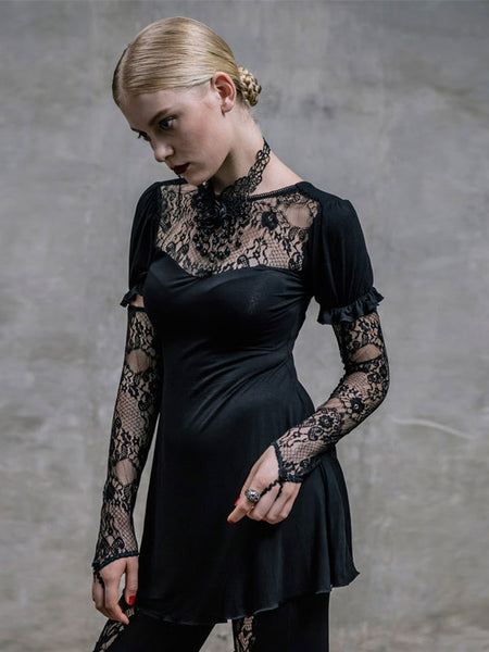 Black Gothic Punk Dress Long Sleeves Lace Lolita Dress