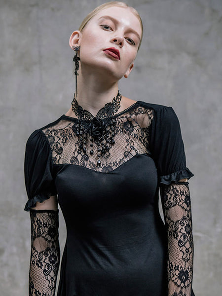 Black Gothic Punk Dress Long Sleeves Lace Lolita Dress