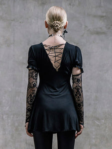 Black Gothic Punk Dress Long Sleeves Lace Lolita Dress