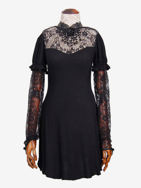 Black Gothic Punk Dress Long Sleeves Lace Lolita Dress