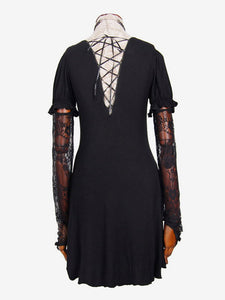 Black Gothic Punk Dress Long Sleeves Lace Lolita Dress