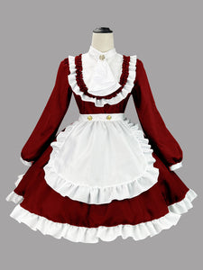 Black Maid Lolita Dresses Ruffles Long Sleeves Double Buckles Lolita Dress