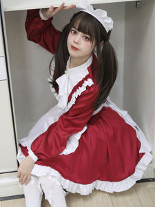 Black Maid Lolita Dresses Ruffles Long Sleeves Double Buckles Lolita Dress