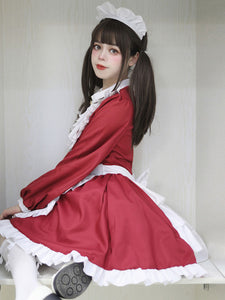 Black Maid Lolita Dresses Ruffles Long Sleeves Double Buckles Lolita Dress