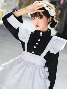 Black Maid Lolita Dresses Ruffles White Apron Lolita Dress