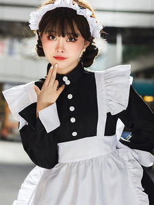 Black Maid Lolita Dresses Ruffles White Apron Lolita Dress