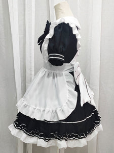 Black Maid Lolita Dresses Ruffles Bows Short Sleeves Lolita Dress