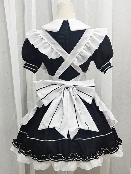 Black Maid Lolita Dresses Ruffles Bows Short Sleeves Lolita Dress