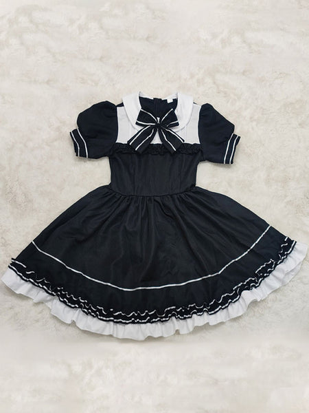 Black Maid Lolita Dresses Ruffles Bows Short Sleeves Lolita Dress