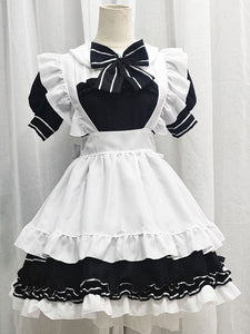 Black Maid Lolita Dresses Ruffles Bows Short Sleeves Lolita Dress