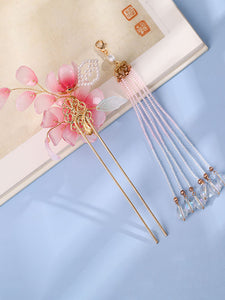 Chinese Style Lolita Accessories Pink Flowers Chains Metal Headwear Miscellaneous