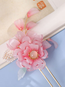 Chinese Style Lolita Accessories Pink Flowers Chains Metal Headwear Miscellaneous