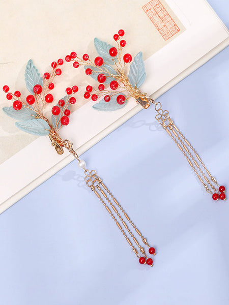 Chinese Style Lolita Accessories Red Chains Metal Headwear Miscellaneous