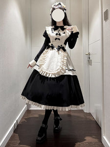 Classic Black and White Gothic Lolita Maid Dress – Elegant Ruffled Apron Design with Vintage Charm