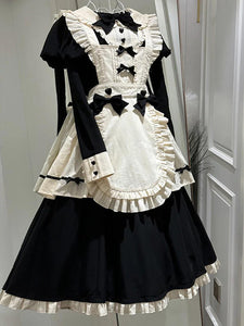 Classic Black and White Gothic Lolita Maid Dress – Elegant Ruffled Apron Design with Vintage Charm