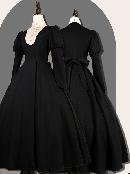 Classical Lolita Dress Polyester Ruffles Lolita Dresses Long Sleeves Classic Black