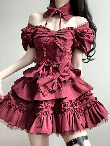 Classical Lolita Dress Polyester Short Sleeves Lolita Dresses Classic Black