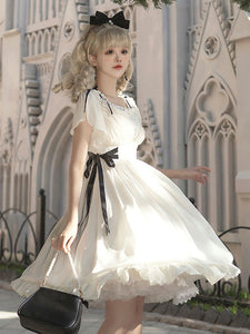 Classical Lolita Dress Polyester Short Sleeves Lolita Dresses Classic White