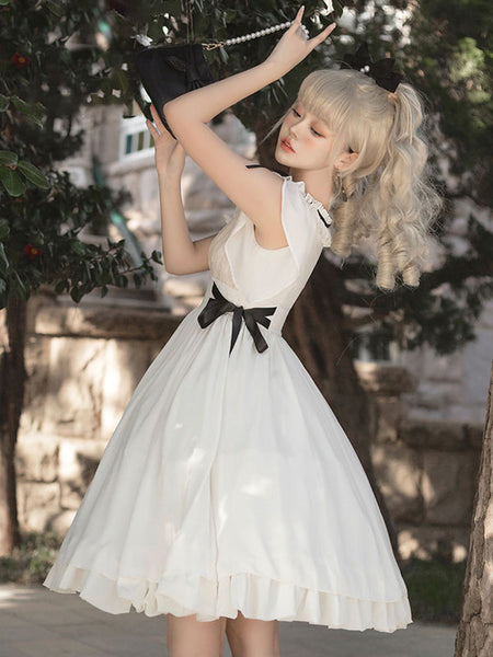 Classical Lolita Dress Polyester Short Sleeves Lolita Dresses Classic White