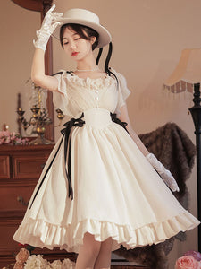 Classical Lolita Dress Polyester Short Sleeves Lolita Dresses Classic White