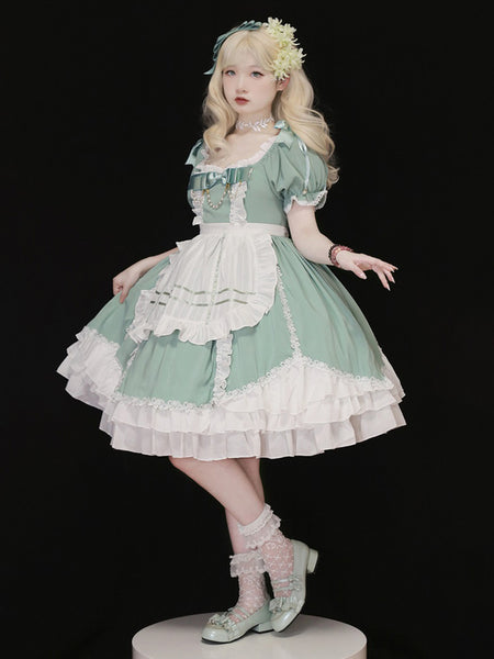 Classical Lolita Dresses Maid Lolita Light Green Overall Dress