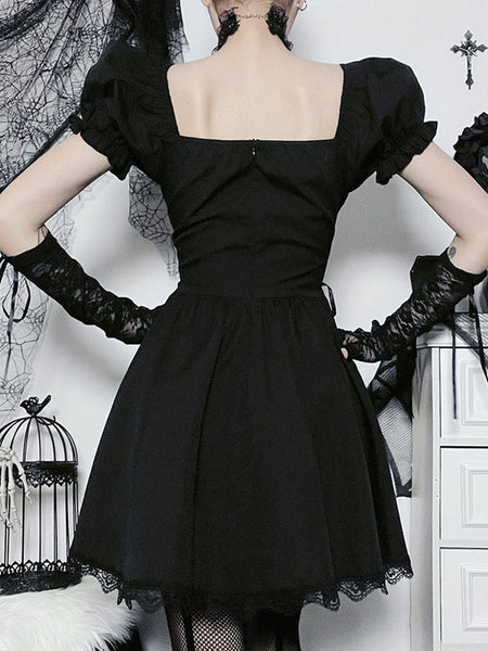 Gothic Dress Off The Shoulder Short Sleeves Lace Trimed Lolita Short Dress
