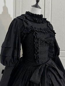 Gothic Lolita Blouses Black Long Sleeves Lolita Top Ruffles Bows Jacquard Lolita Shirt