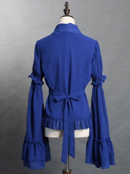 Gothic Lolita Blouses Lolita Top Ruffles Long Sleeves Blouse Blue Lolita Shirt