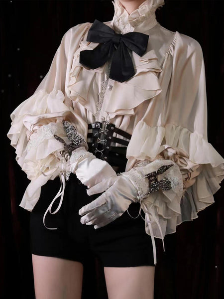 Gothic Lolita Blouses Lolita Top White Long Sleeves Ruffles Lolita Shirt