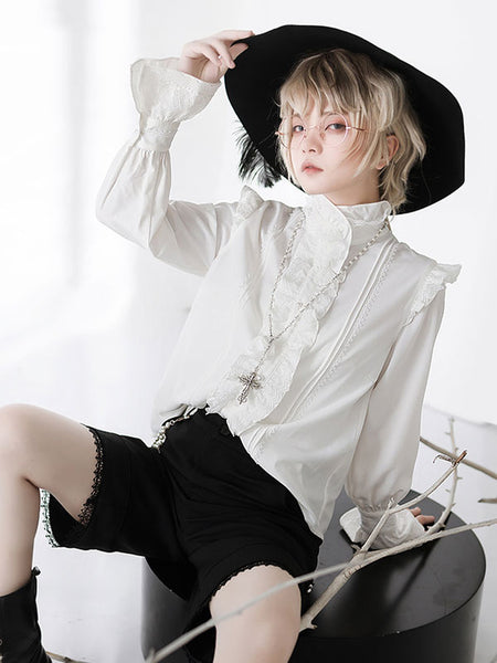 Gothic Lolita Blouses White Long Sleeves Lolita Top Ruffles Lolita Shirt