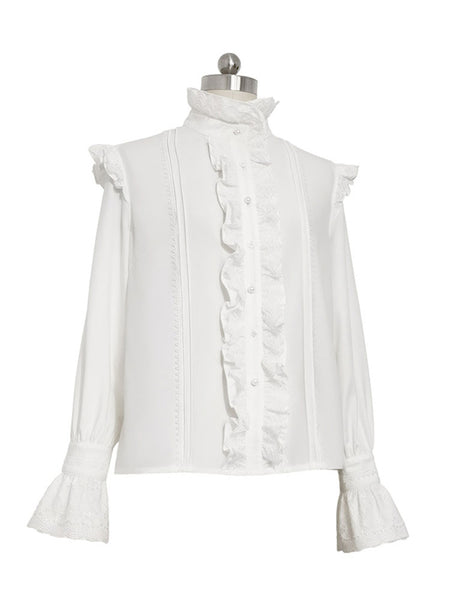 Gothic Lolita Blouses White Long Sleeves Lolita Top Ruffles Lolita Shirt