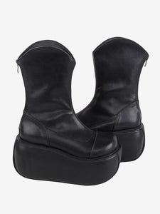 Gothic Lolita Boots Black PU Round Toe PU Leather Lolita Footwear