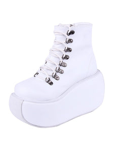 Gothic Lolita Boots PU Leather Grommets Round Toe White Lolita Footwear