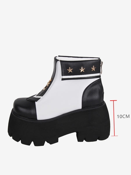 Gothic Lolita Boots PU Leather Metallic Grommets Square Toe Black Lolita Footwear