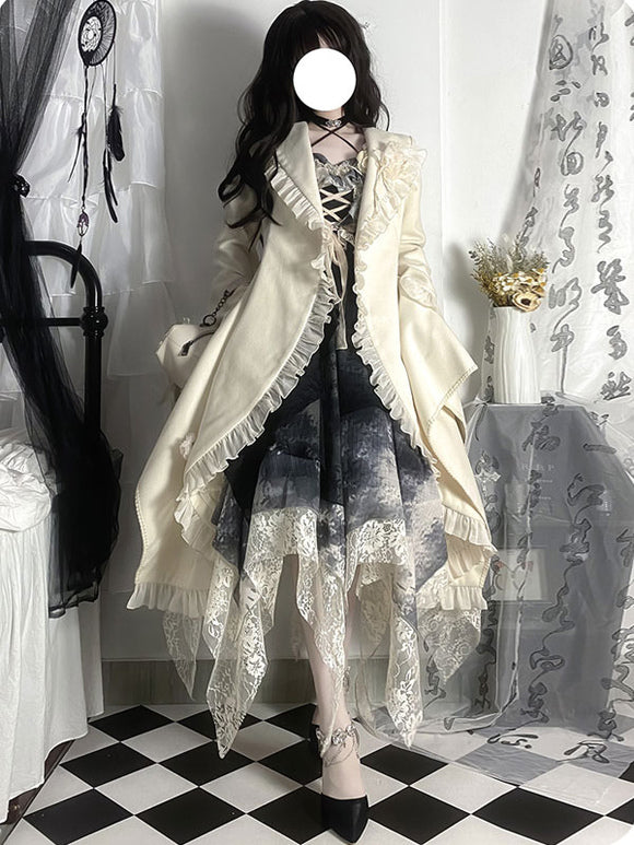 Gothic Lolita Coats Black Ruffles Polyester Overcoat Coat Fall Lolita Outwears