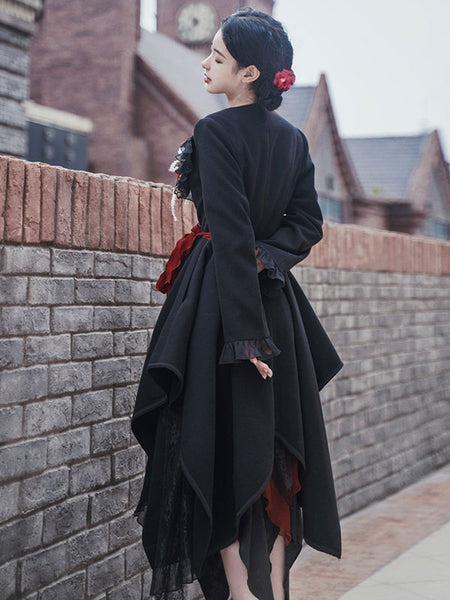 Gothic Lolita Coats Black Ruffles Polyester Overcoat Coat Fall Lolita Outwears