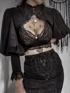 Gothic Lolita Cover-ups Black Ruffles Top Lace Polyester Cover-Up Lolita Outwears