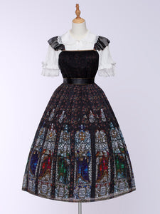 Gothic Lolita Dress Elegant Black Church Stained Window Print High Waist