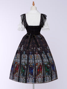 Gothic Lolita Dress Elegant Black Church Stained Window Print High Waist